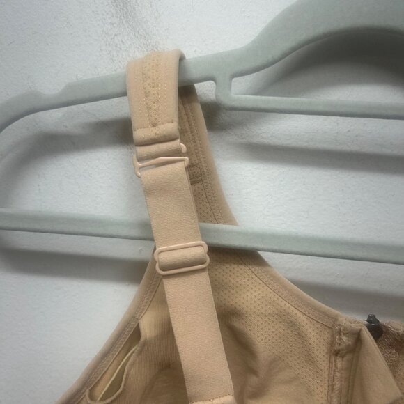 Front-Zip Beige Compression Sports Bra By Prairie Wear L/G Nylon & Spandex Blend - Picture 3 of 9